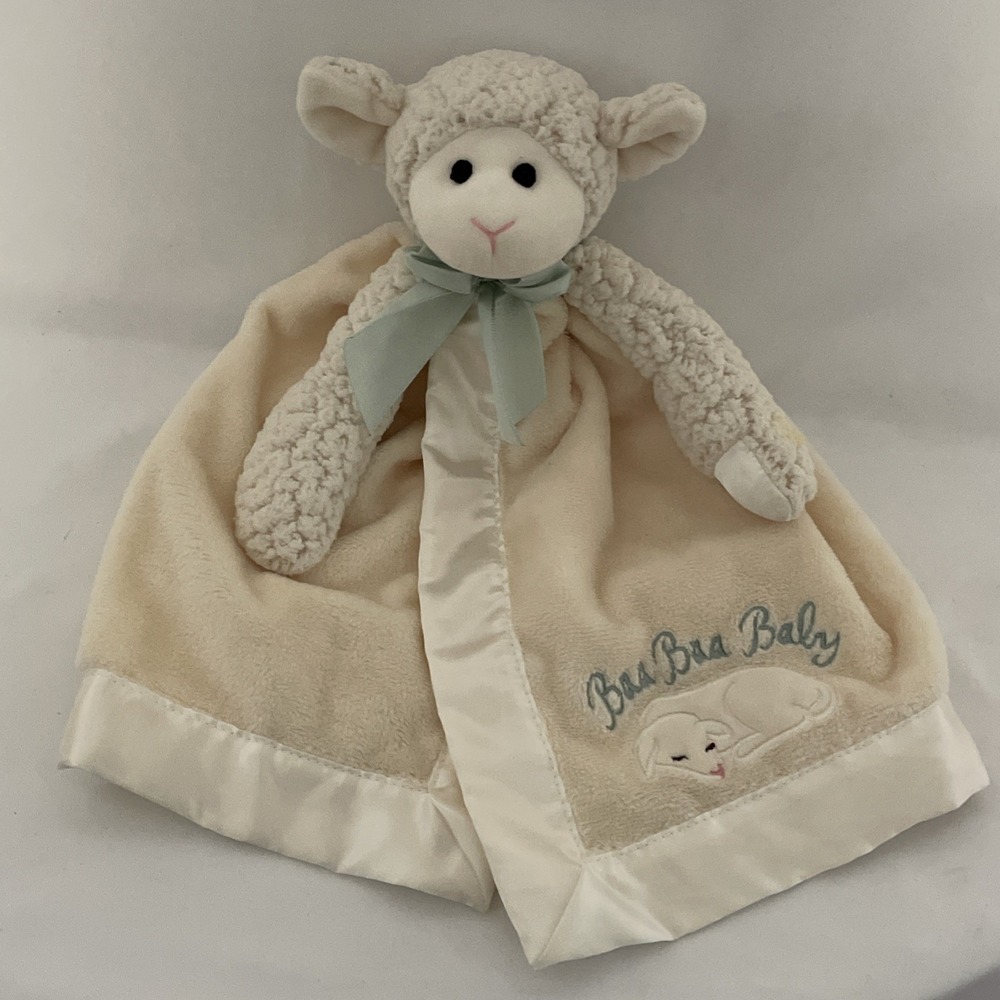 Bearington Baby Lamb Lovey Security Blanket Soft Fleece Satin Edge Cream 14"